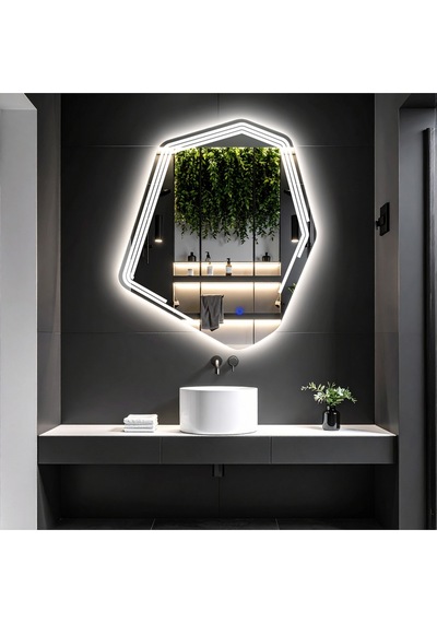 Myrella Beyaz Led'li Lazer Kumlamalı Lavabo & Banyo Aynası Dokunmatik Sensörlü 60 X 50 Cm