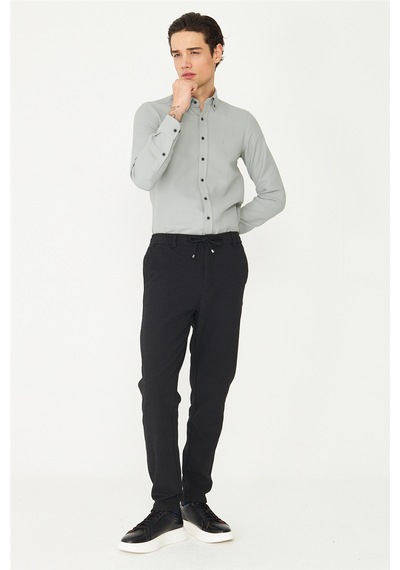 Siyah Bağcıklı Smart Casual Pantolon Siyah