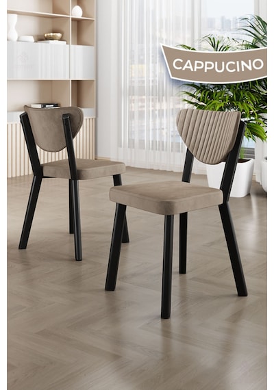 Canisa Arfe Serisi 4 Adet Cappucino Mutfak Sandalyesi Siyah Metal İskeletli 1. Sınıf Babyface Kumaş Sandalye Cappucino Ayaklar Siyah