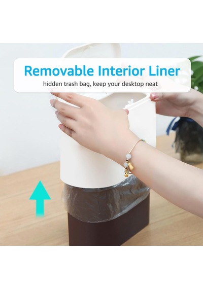 Kapaklı Mini Çöp Kutusu, Çıkarılabilir İç Plastik İle Pres Tipi Küçük Çöp Kovası Küçük Çöp Sepeti Kompakt Kapaklı Kapatılabilir Çöp Kutusu, Masa Tezgah Üstü Ofis Çocuk Oval Dikdörtgen Beyaz