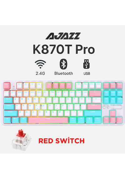 K870t Pro 3 Modlu Hot-swap Rgb, Mekanik Klavye - Beyaz - Red Switch