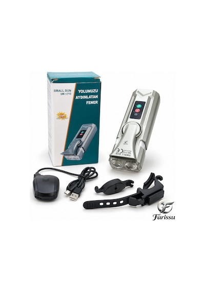 Sm-1710 Şarjlı Bisiklet Farı Ve Kornası 2000mah, Lcd Ekranlı, Profesyonel Bisiklet Aydınlatma Gri