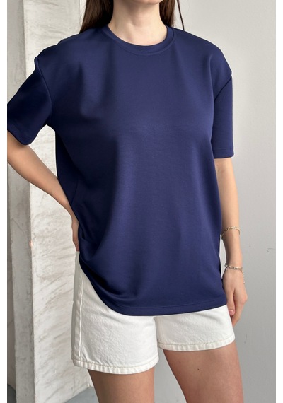 Balenbi Kadın Modal Bisiklet Yaka Basic Yarım Kollu T-shirt 1211 Lacivert