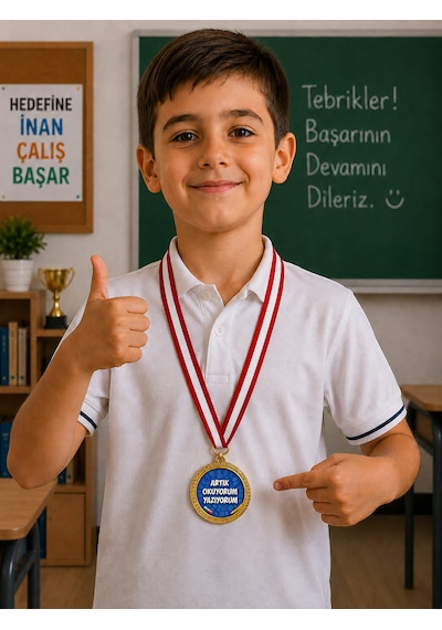 Artık Okuyorum Yazıyorum Madalyası - Dijital Baskılı 1. Kalite Madalya Altın