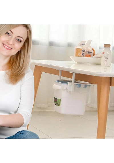 Biishe Mini Masa Çöp Kovası Plastik Tezgah Altı Geri Çekilebilir Yapışkanlı Görünmez Bölme Pratik Çok Renkli