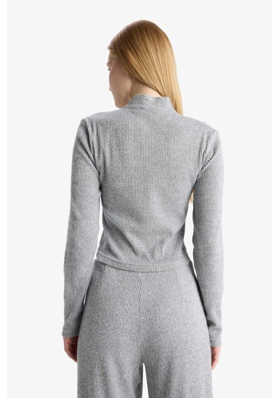 Defacto Dik Yaka Fermuarlı Sweatshirt F0999AX25WN Gri