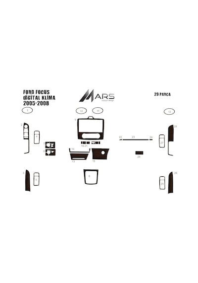 Ford Focus Torpido Kaplama Digital Klima 2005-2008 29 Parça Koyu Meşe