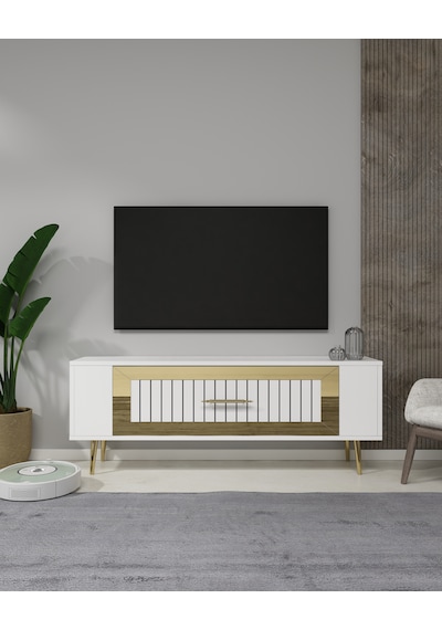 Retrolp3ct Tv Sehpası Beyaz-altın