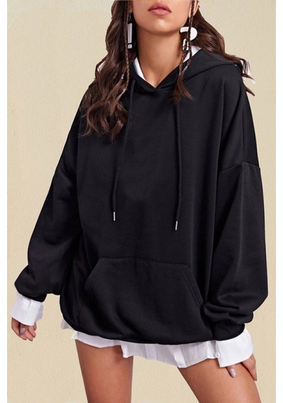 Blackjack Giyim Blackjackgiyim Düz Siyah Kapüşonlu Oversize Sweatshirt Pamuklu siyah