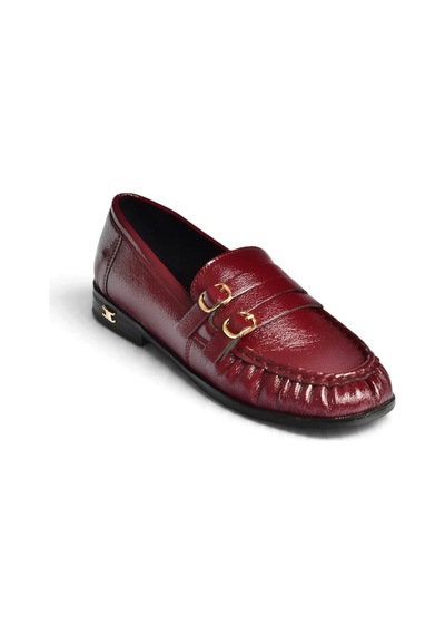 Fox Shoes Z820024208 Bordo Rugan Büzgü Detaylı Çift Tokalı Loafer Ayakkabı