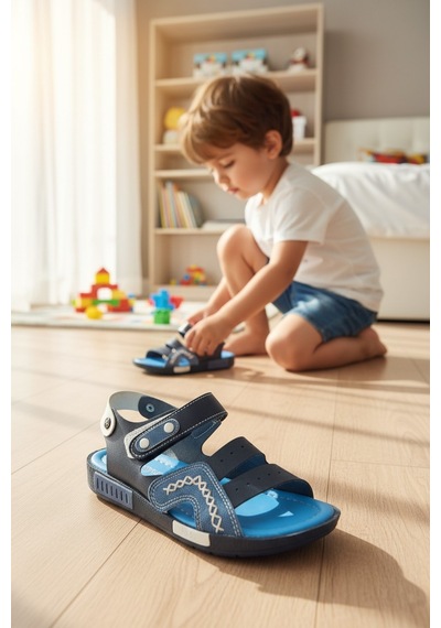 Noch Yan Bant Nakış İşlemeli Ve Üçlü Bantlı Ergonomik Çocuk Sandalet Lacivert - Mavi Noch Yan Bant Nakış İşlemeli Ve Üçlü Bantlı Ergonomik Çocuk Sandalet Lacivert - Mavi
