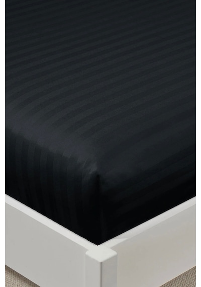 Varol %100 Pamuk Saten Stripe Tek Kişilik Lastikli Çarşaf Takımı 30 Cm 1 Yastık Kılıfı Siyah