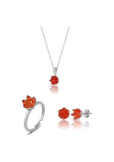 Zanaatsilver 925 Ayar Gümüş Orange Taşlı Lotus Çiçeği Takım & Seti