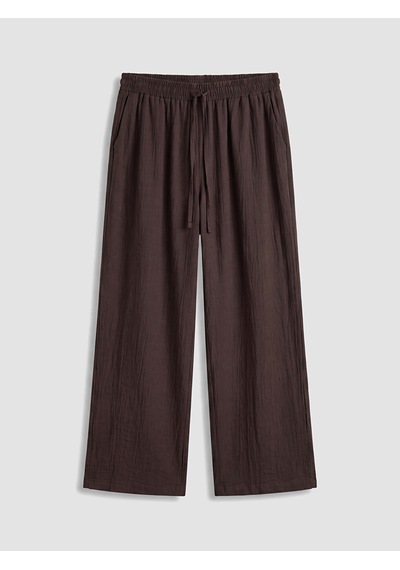 Lcwaıkıkı Petite Kahverengi Beli Lastikli Geniş Paça Kadın Pantolon