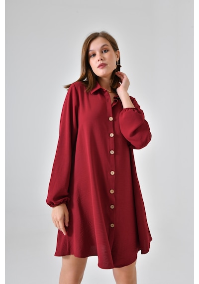 Bordo Ahşap Düğmeli Tunik Bordo