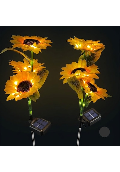 2li Set Güneş Enerjili Ayçiçeği Aydınlatma Led Işıklı Bahçe, Balkon, Yol Şık Tasarım -