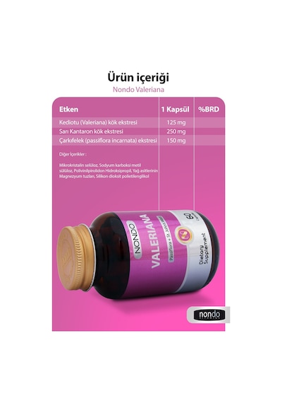 Nondo Valeriana 60 Kapsül ( Pasiflora Kedi Otu Sarı Kantaron )