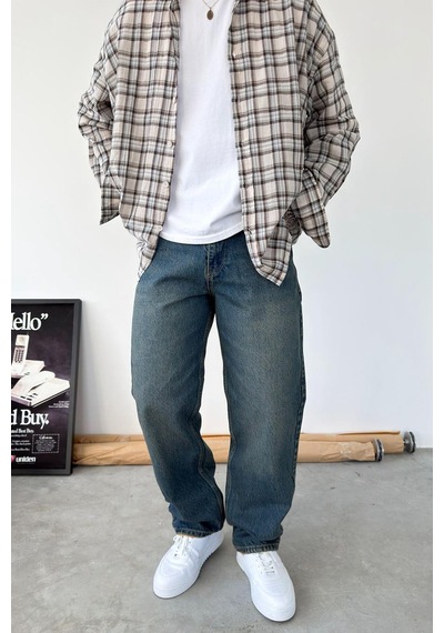 Eskitme Mavi Basic Baggy Fit Pantolon Mavi