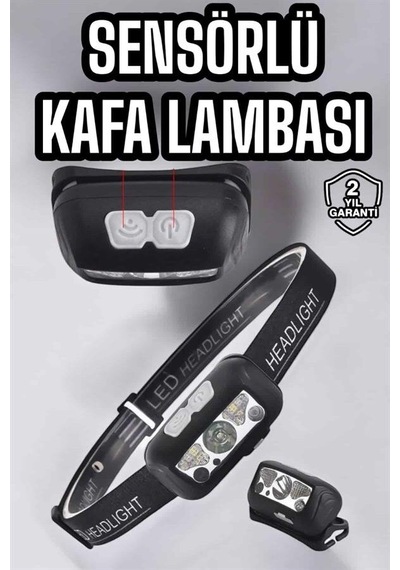 Sepetopia Kafa Lambası Kamp Lambası Sensörlü Şarjlı Ayarlanabilir