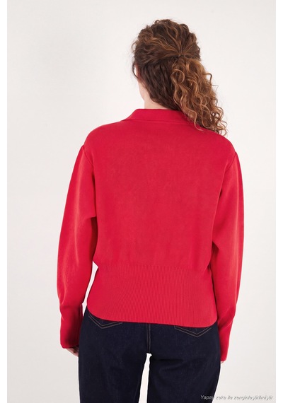 Lela Yumuşak Dokulu Regular Fit Polo Yaka Kazak Kadın Kazak 680kz00163 Kırmızı