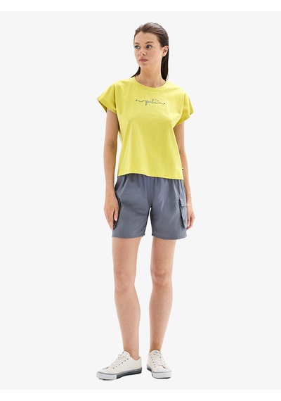 Kadın Crop T-shirt 60627 - Sarı Sarı