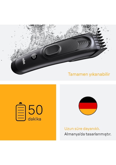 Braun Saç Kesme Makinesi Series 5, +3 Aksesuar, Ömür Boyu Keskin Bıçak, 17 Uzunluk, Hc5530