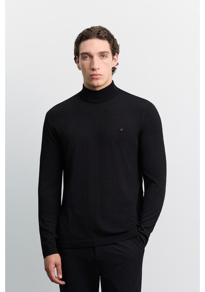 Avva Erkek Siyah Yarım Balıkçı Yaka Rayon Tüylenmeyen Basic Regular Fit Triko Kazak B005151