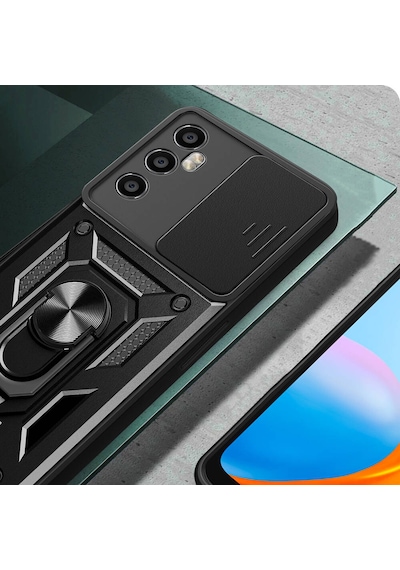 Realme C65 4g Kılıf Sürgülü Kamera Koruyucu Manyetik Standlı Tank Koruma Celikaksesuar Siyah