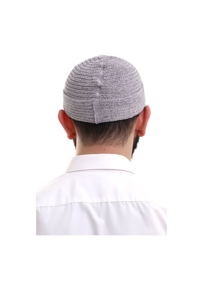 Gri Katlamalı Sade Desen Kışlık Kadife Takke Şapka
