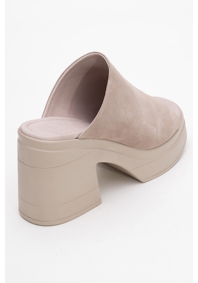 Luvishoes Nola Taş Süet Hakiki Deri Kadın Platform Topuklu Terlik Taş