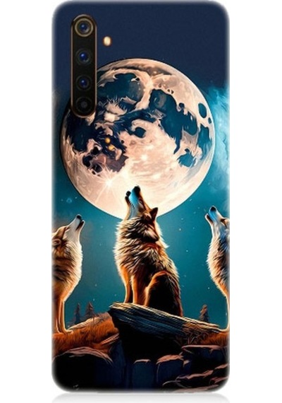 Realme 6 Pro Uyumlu 3 Kurt Ve Dolunay Desenli Silikon Kılıf