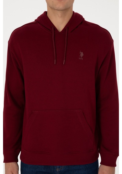U.S. Polo Assn. Erkek Comfort Fit Kapüşonlu Bordo Basic Sweatshirt 50313746-VR014