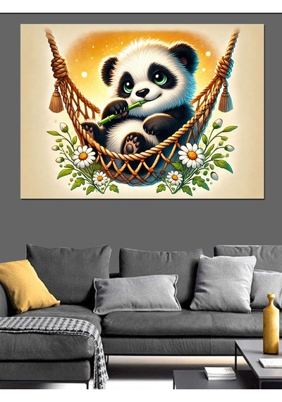 Panda Salıncağı Dekoratif Kanvas - Mdf Ahşap Tablo