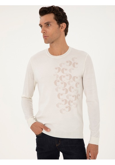 Cacharel Beyaz Slim Fit %100 Yün Bisiklet Yaka Triko Kazak