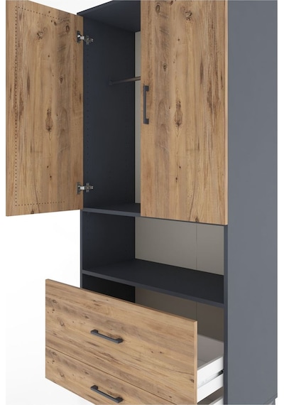 Hyperion Dolap 2 Raflı 2 Çekmeceli Tek Askılı 88x44x195 Antrasit-çam Antrasit