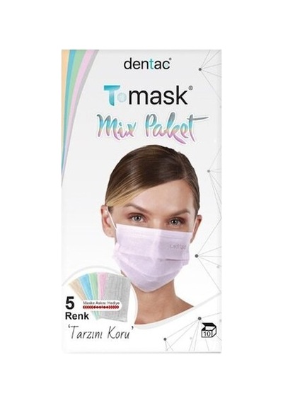 Dentac T-Mask 3 Katlı Mix Paket Yüz Maskesi 10 Adet Çok Renkli