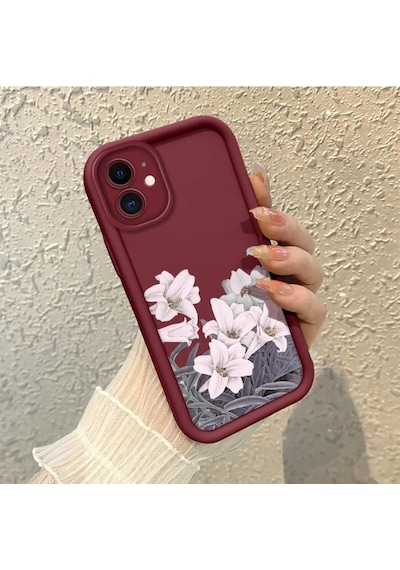 Apple  iPhone  11 Uyumlu Darbeye Dayanıklı Kamera Korumalı Bordo Silikon Baskı Desenli Kılıf