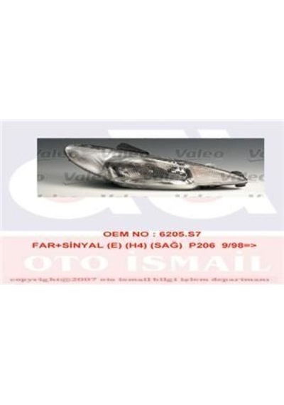 VALEO 87274 FAR SAĞ + SİNYAL 206 98-03 ELEKTRİKLİ ÇIZGILI H4