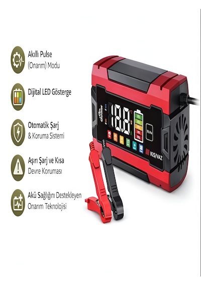 12v/8a Pulse Onarım Modlu Akü Şarj Cihazı Dijital Göstergeli Akıllı Akım Korumalı - Kış/yaz