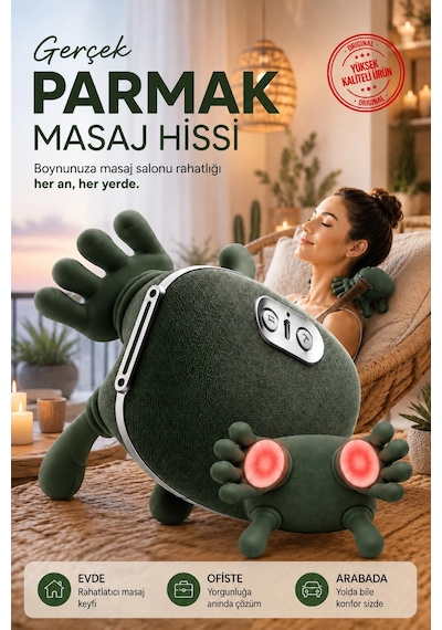 Yeşil Isıtmalı El Hissi Boyun Omuz Ve Sırt Masaj Yastığı Şarjlı Yoğurma Etkili Model