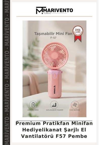 Premium Pratikfan Minifan Hediyelikanat Şarjlı El Vantilatörü F57 Pembe