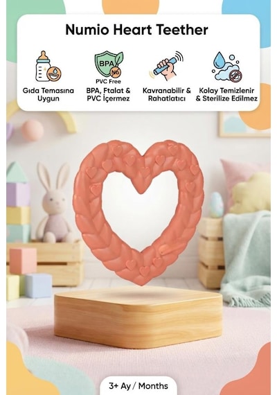 Kalp Şekilli Esnek Bpa İçermeyen Kabartılı Pastel Renkli Oyuncak Bebek Diş Kaşıyıcısı Turuncu