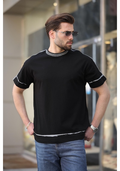 Madmext Siyah %100 Pamuklu Bisiklet Yaka Basic Erkek Tişört E7140 Siyah