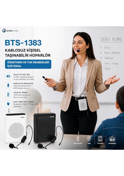 Kablosuz Mikrofonlu Rehber Amfisi 3" Subwoofer Hoparlör Bluetooth Fm Usb Tf Kart Destekli Hoparlör