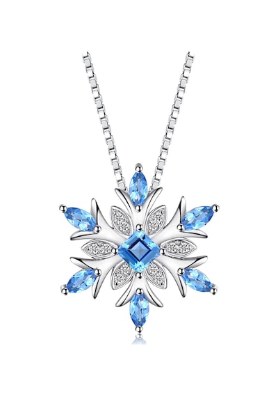 Brezza Lusso Jewelry  Aquamarin Taşlı Özel Tasarım Kar Tanesi Kadın Gümüş Kolye 45 CM 45 CM
