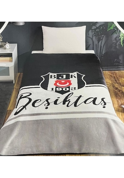 Taç Lisanslı Beşiktaş Klasik Tek Kişilik Battaniye Mavi-gri