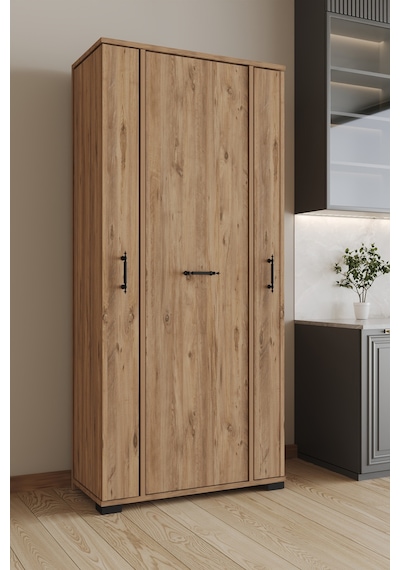 Aeka Ae-3083 Hazal Çok Amaçlı Mutfak Dolabı 3 Kapaklı 15 Raflı Kiler Dolabı Modern Tasarım 170x138x77,5 Çam