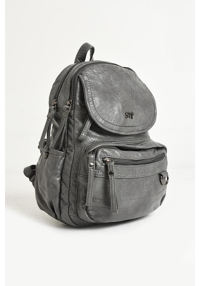 Baginn Y.s.deri Mini Boy Kadın Sırt Çantası Vegan Deri Bayan Sırt Çantası 27 20 Cm Yumuşak Doku Çok Cepli Gri
