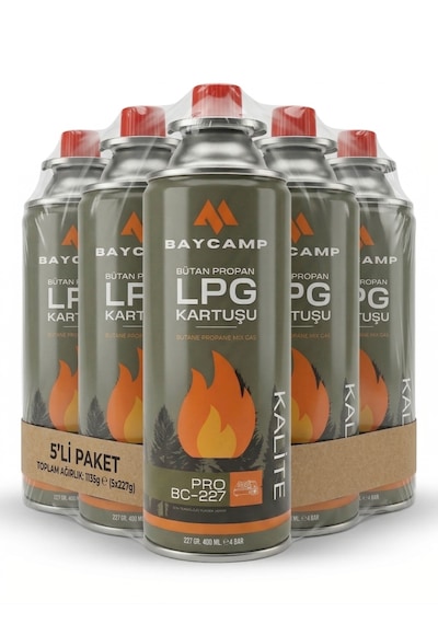 Baycamp 227gr 400 Ml Butan Propan Lpg Kartuş 5 Li Paket Çok Renkli