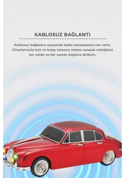 Ses Sistemi Taşınabilir Alet Eğlence Aracı Bluetooth Hoparlör Retro Araba Ws-596 Kırmızı